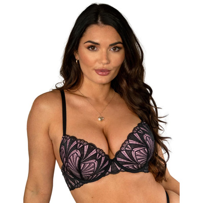 Pour Moi New Romance Padded Push Up Plunge Bra - Black/Rose