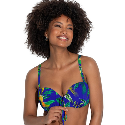 Pour Moi Santa Cruz Strapless Lightly Padded Bikini Top - Blue Tropical