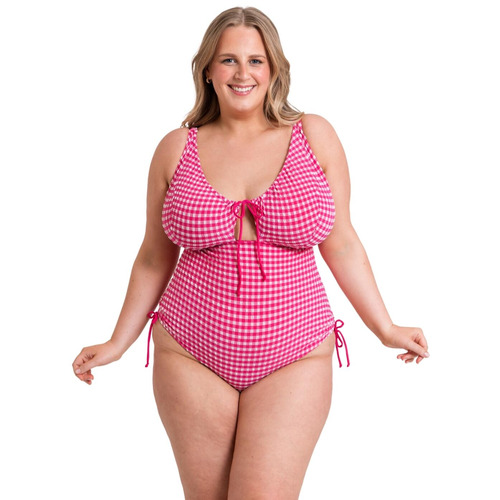 Curvy Kate Holiday Check Non Wired Swimsuit - Raspberry Pink
