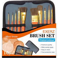 Exerz Artist Paint Brush Set ” 10 pcs Professional Mixed Bristle Brushes in a Case – Watercolour & Gouache