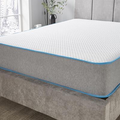 Starlight Beds™ Soft Fabric with 1" Memory Foam Layer Open Coil Blue and Grey Border Spring Mattress - 4ft Small Double Mattress (120cm by 190cm) – Starlight Beds™