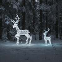Outdoor Light Up Acrylic Christmas Reindeer Stag and Fawn Set