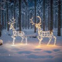 Outdoor Light Up White Wire Christmas Reindeer Pair of Stags Set