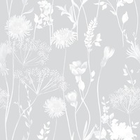 Catherine Lansfield Meadowsweet Floral Wallpaper Grey Muriva 165581