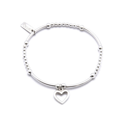 Cute Mini Bracelet With Open Heart Charm - Silver