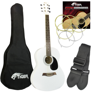 Tiger Acg2 Wh Full Size Acoustic Steel String Guitar Pack For