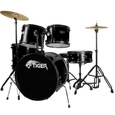 Image of Tiger Full Size Acoustic Drum Kit 5 Piece Drum Set with Stands &