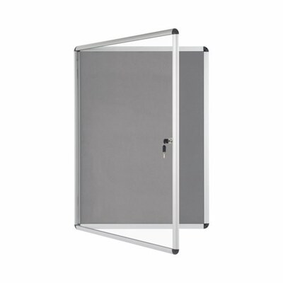 Bi-Office Lockable Felt Noticeboard Display Case 1238 x 1110mm (20 x A4) GREY