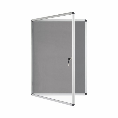 Bi-Office Lockable Felt Noticeboard Display Case 931 x 670mm (9 x A4) GREY