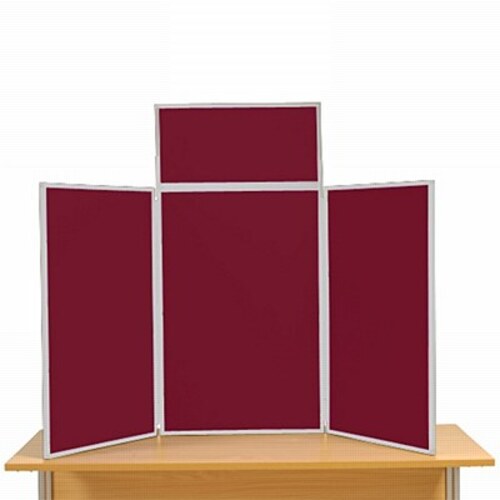 3 Panel Maxi Desk Top Display Stand Grey Frame/Wine Fabric