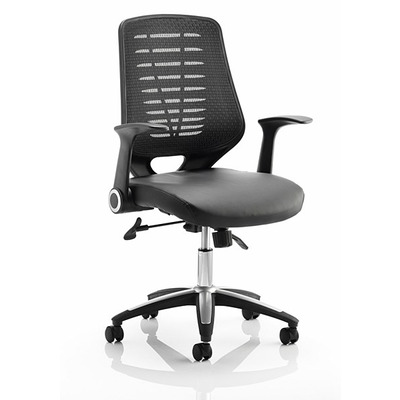 Relay Mesh Back Task Chair Black Leather Seat Black Back