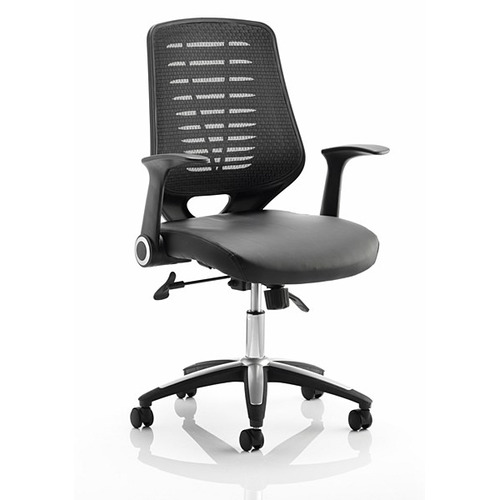 Relay Mesh Back Task Chair Black Leather Seat Black Back