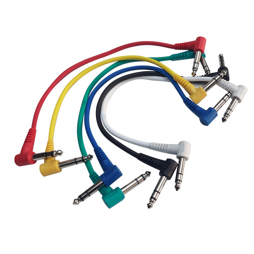 Jack Patch Leads Stereo 1/4" - Right Angle Plug 300mm Long Six Colours Supplied