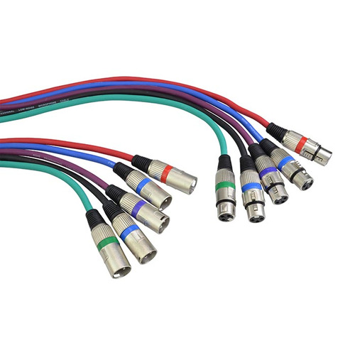 5 x XLR Mic - Audio Cables 6 Metre  5 Tangle Resistant Coloured Cable Pack