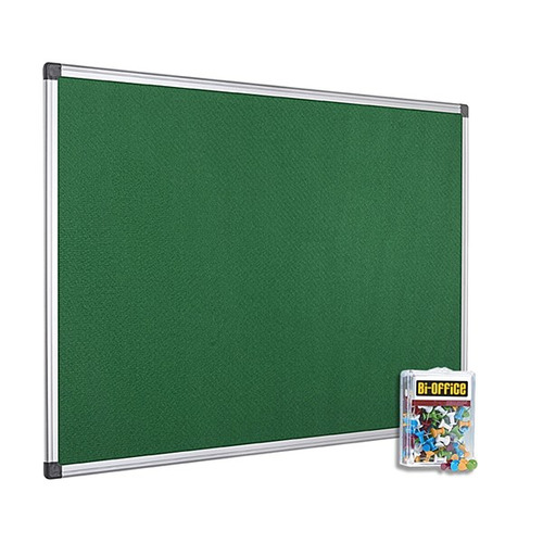 Bi-Office 1200x1200mm Green Felt Noticeboard and Pins