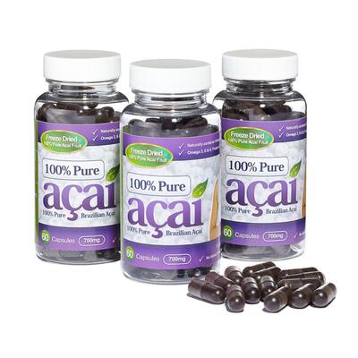 100% Pure Acai Berry 700mg with No Fillers or Bulking Agents - 180 Capsules