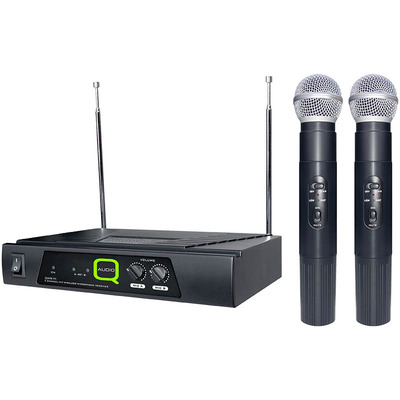 Twin Channel Handheld VHF Wireless Microphone System by Q-Audio