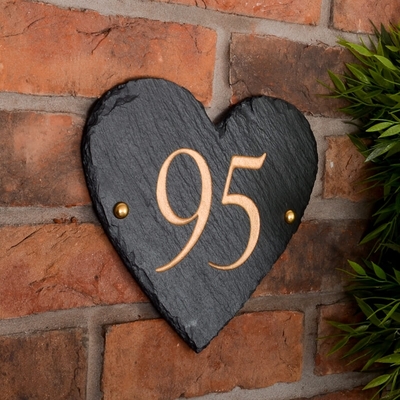Heart Shaped Rustic Slate House Number personalised with your number