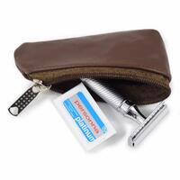 Image of Brown Leather Safety Razor Travel Case