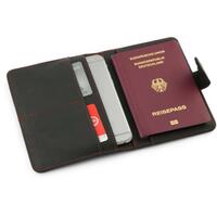Image of Black Leather Travel Passport Holder And Organiser