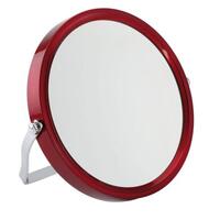 Image of 5x Magnification Ruby Red Framed Round Travel Mirror