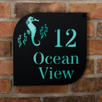 Seahorse Motif Coastal Acrylic House Sign