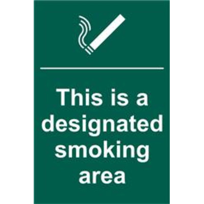 ASEC This Is A Designated Smoking Area 200mm x 300mm PVC Self Adhesive Sign - 1 Per Sheet