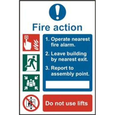 ASEC Fire Action Procedure 200mm x 300mm PVC Self Adhesive Sign - Option 2
