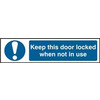 Image of ASEC Keep This Door Locked When Not In Use 200mm x 50mm Self Adhesive Sign - 1 Per Sheet