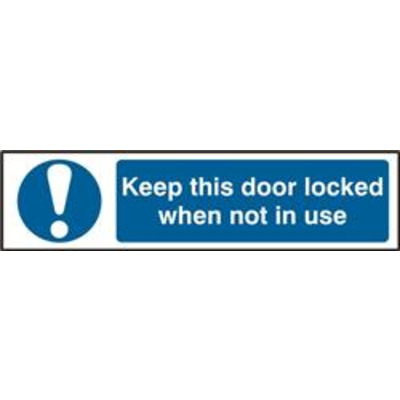 ASEC Keep This Door Locked When Not In Use 200mm x 50mm Self Adhesive Sign - 1 Per Sheet