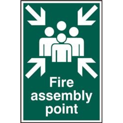 ASEC Fire Assembly Point 200mm x 300mm PVC Self Adhesive Sign - 1 Per Sheet