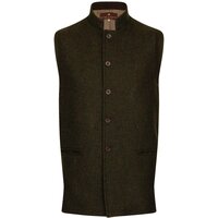 Beaver of Bolton Bespoke Mens Nehru Collar Tweed Waistcoat / Gilet - S Olive Green Tweed With a Blue Windowpane Check