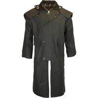 Image of Walker & Hawkes Stockman Olive Long Wax Coat / Raincoat with Hood - XS