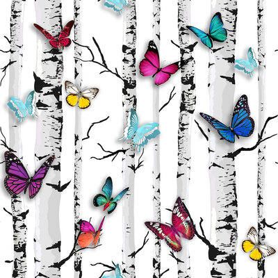 Emperor’s Garden Butterfly Wallpaper White Muriva 102529