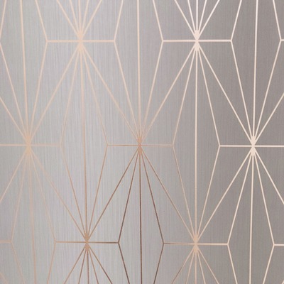 Kayla Metallic Geometric Wallpaper Grey / Rose Gold Muriva 703013