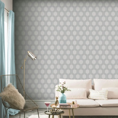 Luxe Hexagon Wallpaper Silver Arthouse 910206
