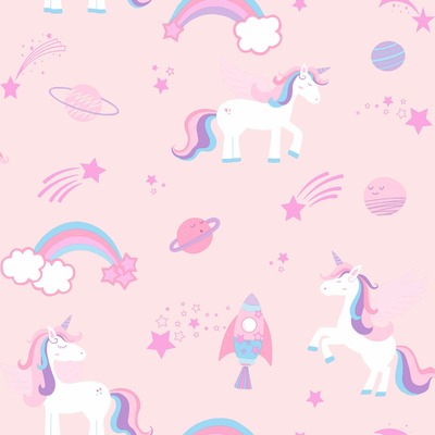 Over the Rainbow Unicorns and Rockets Wallpaper Pink Holden 90961