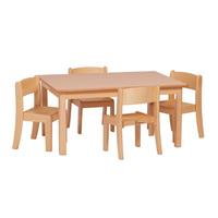 Image of Small Rectangluar Table and 4 Beech Stacking Chairs