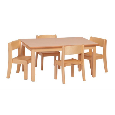 Small Rectangular Table and 4 Beech Stacking Chairs