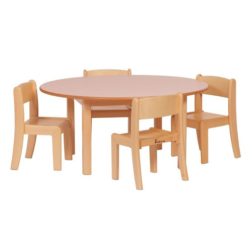 Circular Table and 4 Beech Stacking Chairs