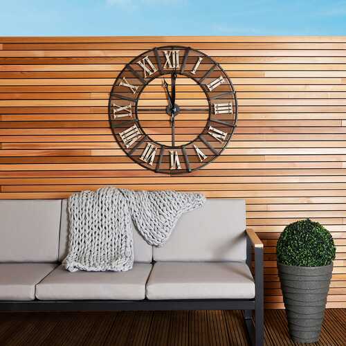 Wrought Iron Outdoor Clock - Black & Antique Brass