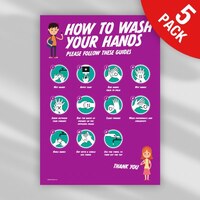 Image of A4 Hand Washing Instructions - Self Adhesive Vinyl - Pack of 10