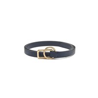 Image of Slim Leather Circle Rectangle Buckle Belt - Navy