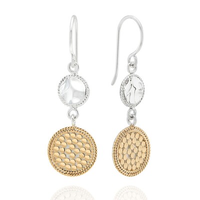 ANNA BECK Signature Hammered & Dotted Double Drop Earrings Gold & Silver