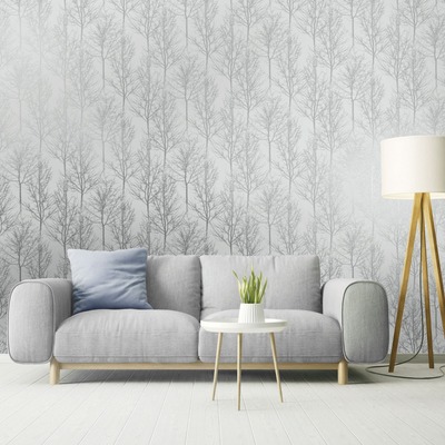 Rhea Zandra Trees Wallpaper Grey / Silver Holden 90760
