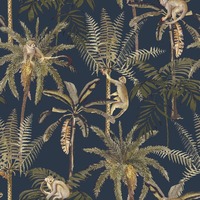 Image of Amazonia Monkey Trees Jungle Wallpaper Navy Blue World of Wallpaper WOW038