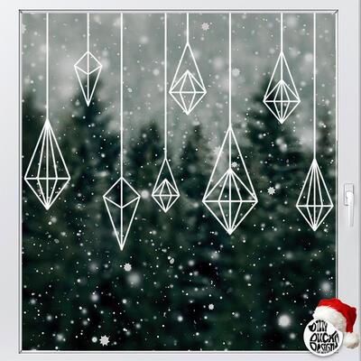 8 x Diamond Baubles Christmas Window Decals - Small Set