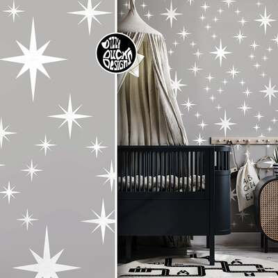 8-POINT STAR CLUSTER Wall Stencil - Wall Large