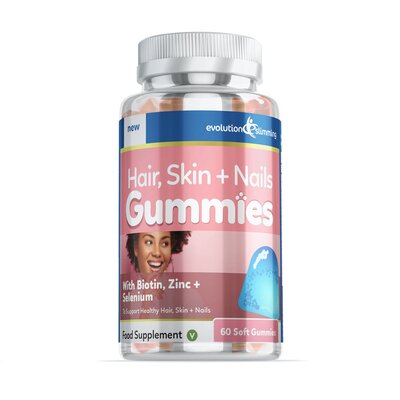 Hair, Skin & Nails Gummies with Biotin, Zinc & Selenium - 60 Gummies - Blueberry Flavour