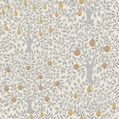Apelviken Apples And Pears Wallpaper White Grey Gold Galerie 33012